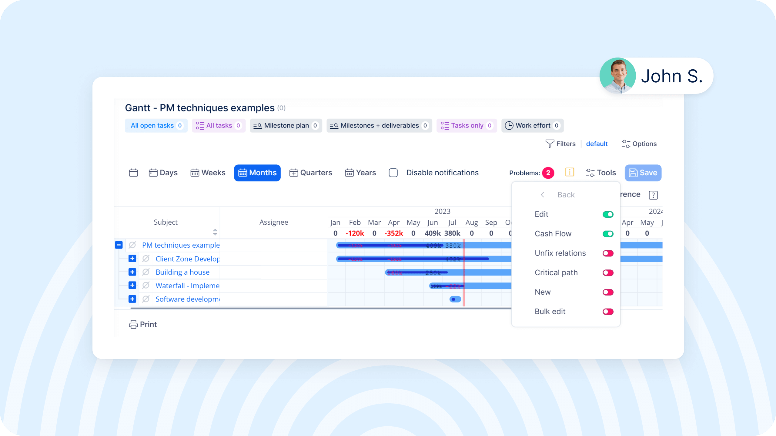 Gantt chart in Easy Project software