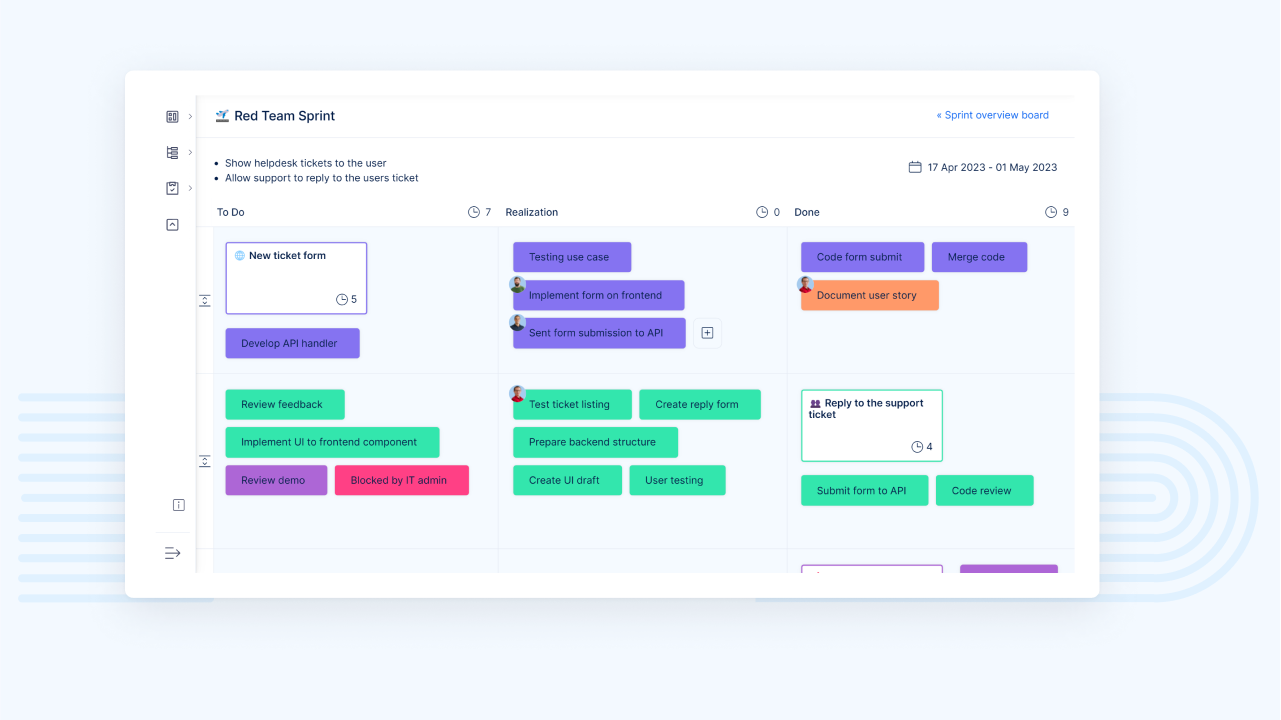 Scrum Boards in Easy Project for developers and project managers