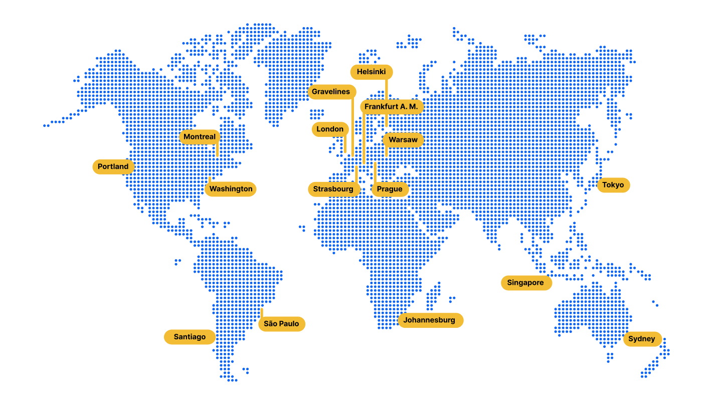 Mapa hostingových center Easy Project po celém světě